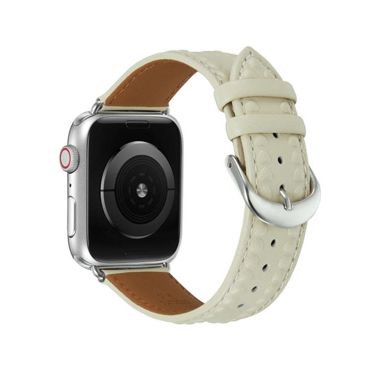 Embossed Love Genuine Leather Watch Band For Apple Watch 5 44mm(Milky White)