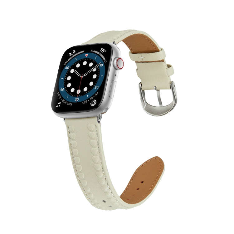 Embossed Love Genuine Leather Watch Band For Apple Watch 5 44mm(Milky White)