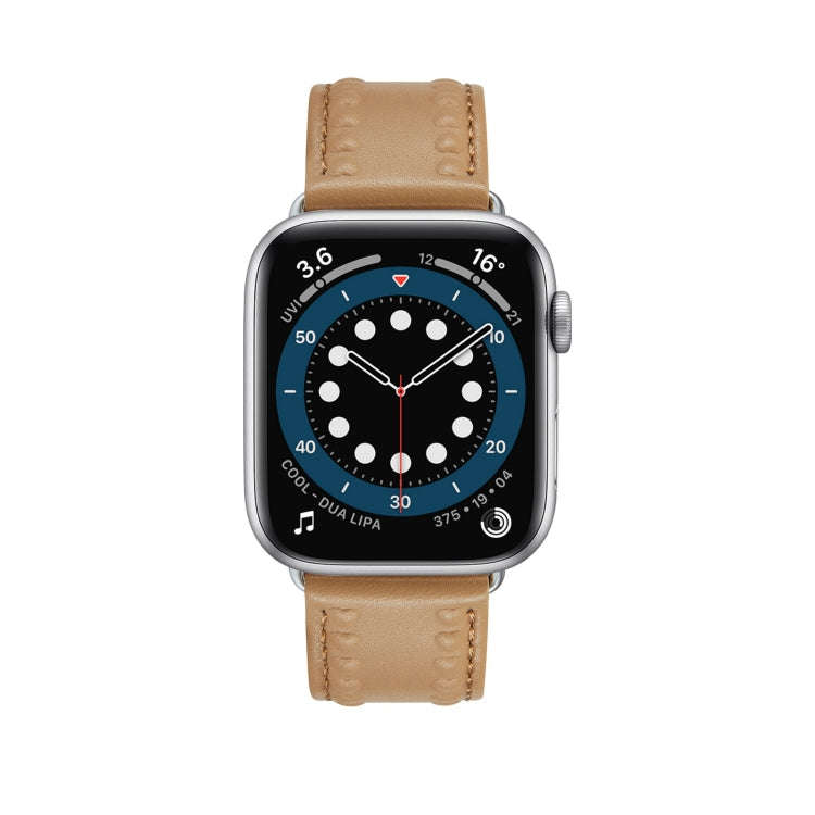 Embossed Love Genuine Leather Watch Band For Apple Watch 5 40mm(Khaki)