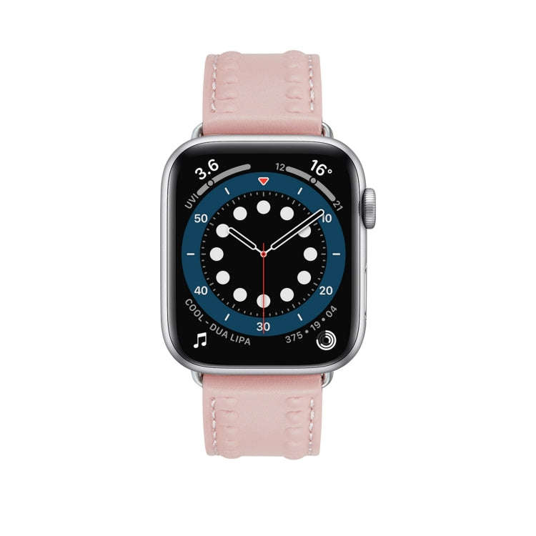 Embossed Love Genuine Leather Watch Band For Apple Watch 9 41mm(Pink)