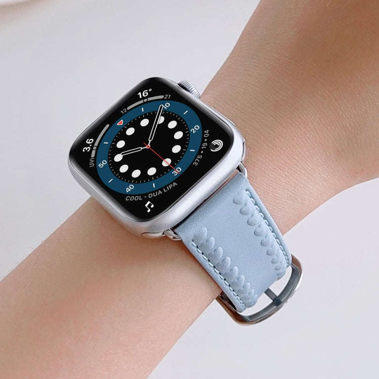 Embossed Love Genuine Leather Watch Band For Apple Watch 9 41mm(Blue)