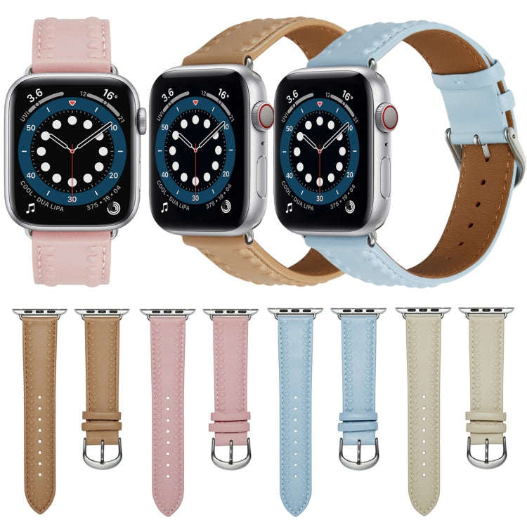 Embossed Love Genuine Leather Watch Band For Apple Watch 6 40mm(Blue)