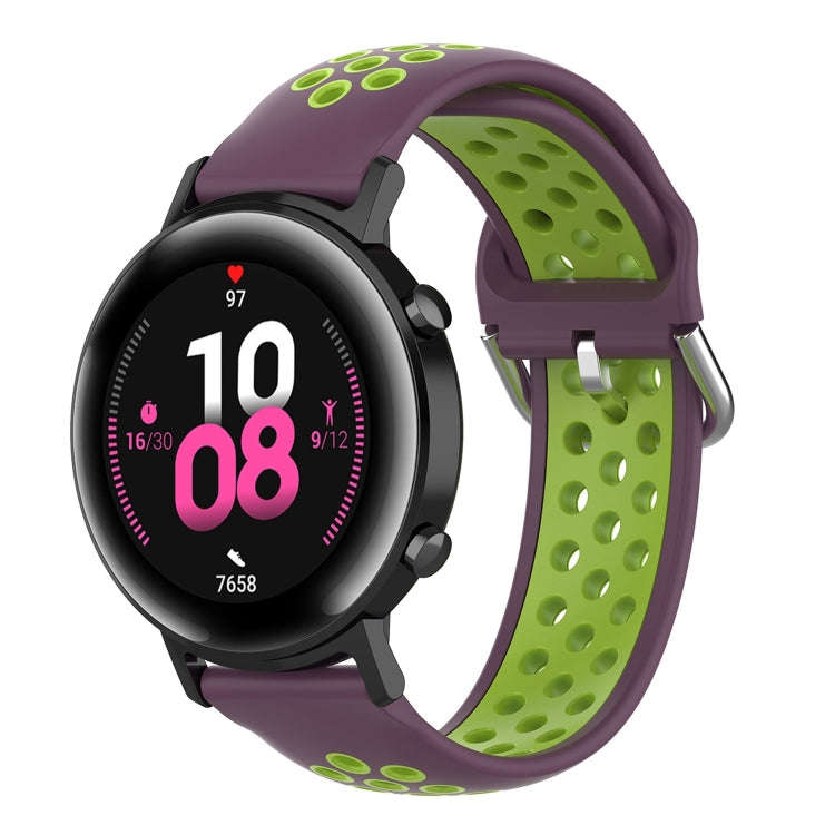 20mm Universal Sports Two Colors Silicone Replacement Strap Watchband(Purple Lime)