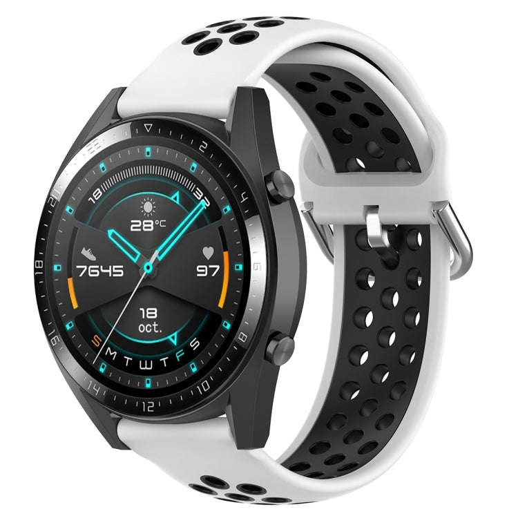 22mm Universal Sports Two Colors Silicone Replacement Strap Watchband(White Black)