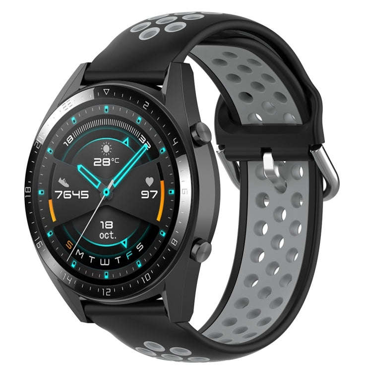 22mm Universal Sports Two Colors Silicone Replacement Strap Watchband(Black Grey)