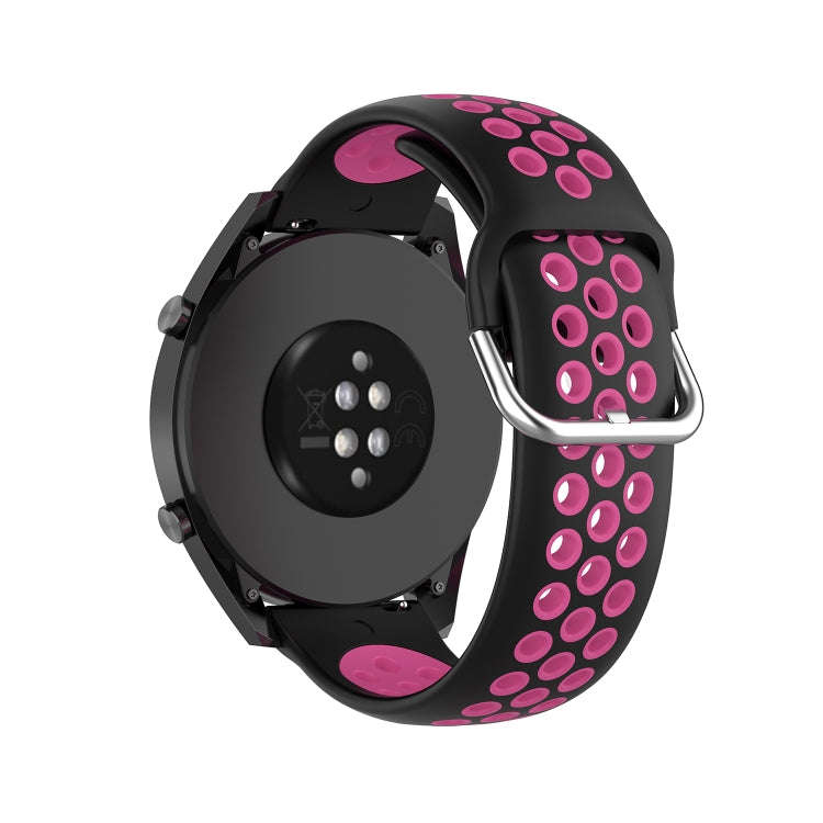 22mm Universal Sports Two Colors Silicone Replacement Strap Watchband(Black Rose Red)