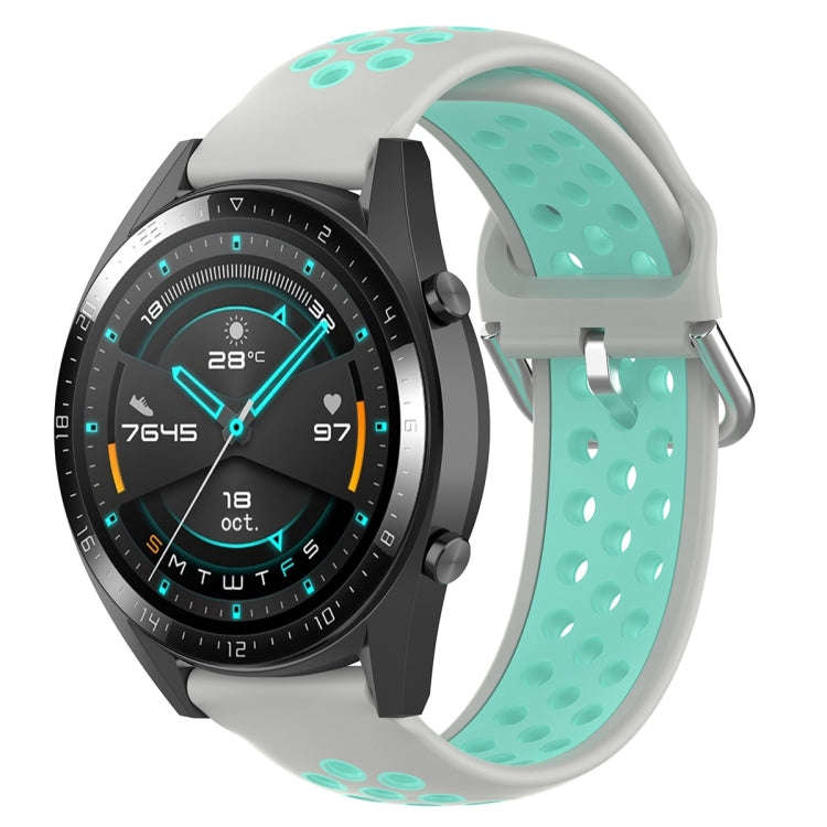 22mm Universal Sports Two Colors Silicone Replacement Strap Watchband(Grey Teal)