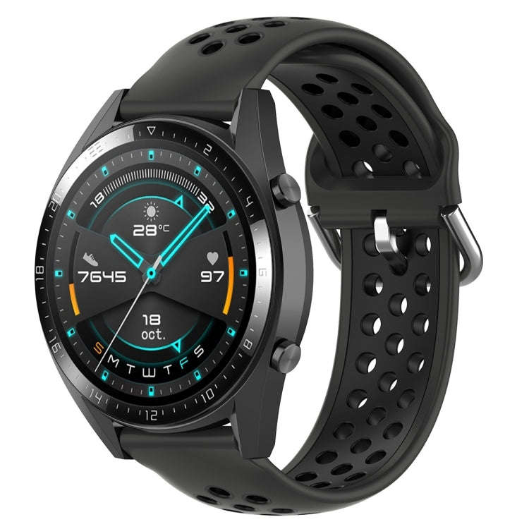 22mm Universal Sports Two Colors Silicone Replacement Strap Watchband(Coal Black + Black)