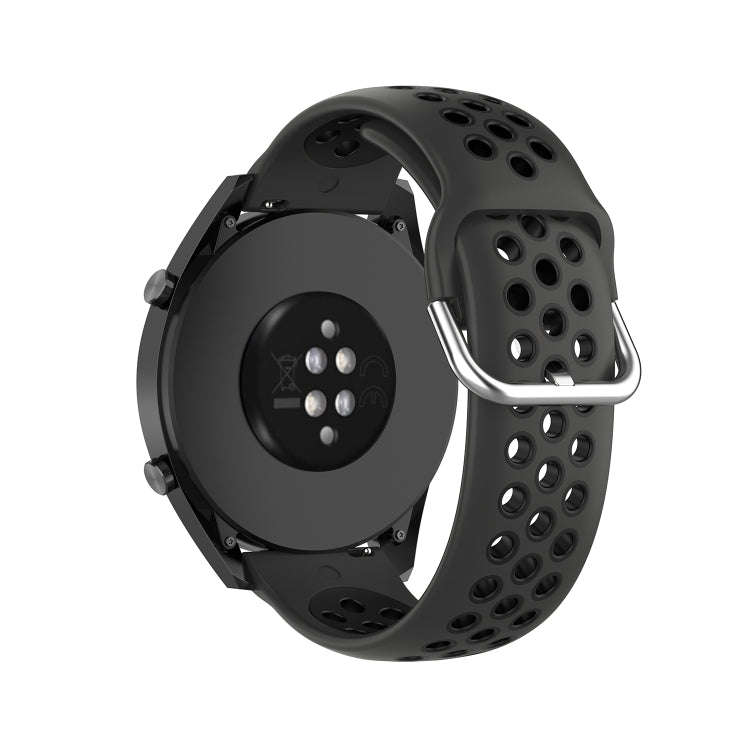 22mm Universal Sports Two Colors Silicone Replacement Strap Watchband(Coal Black + Black)