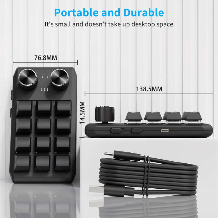 USB Wired 12KV2 MOLD Mini Mechanical 12 Keys 2 Knob Custom Programming Keyboard(Black)