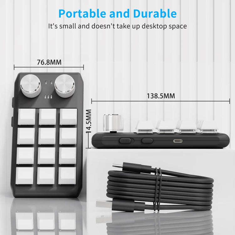 USB Wired 12KV2 MOLD Mini Mechanical 12 Keys 2 Knob Custom Programming Keyboard(White)
