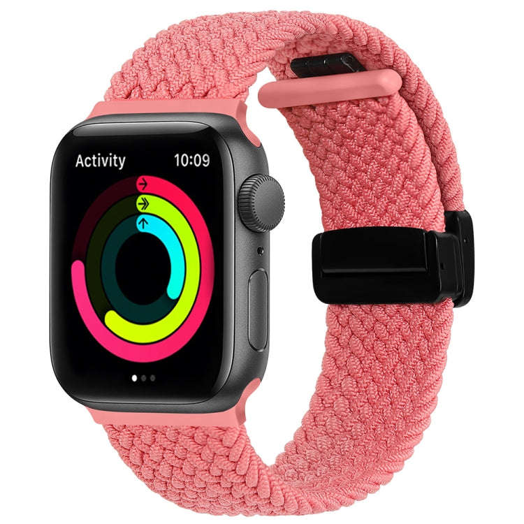 Magnetic Fold Clasp Woven Watch Band For Apple Watch Ultra 49mm(Pink)