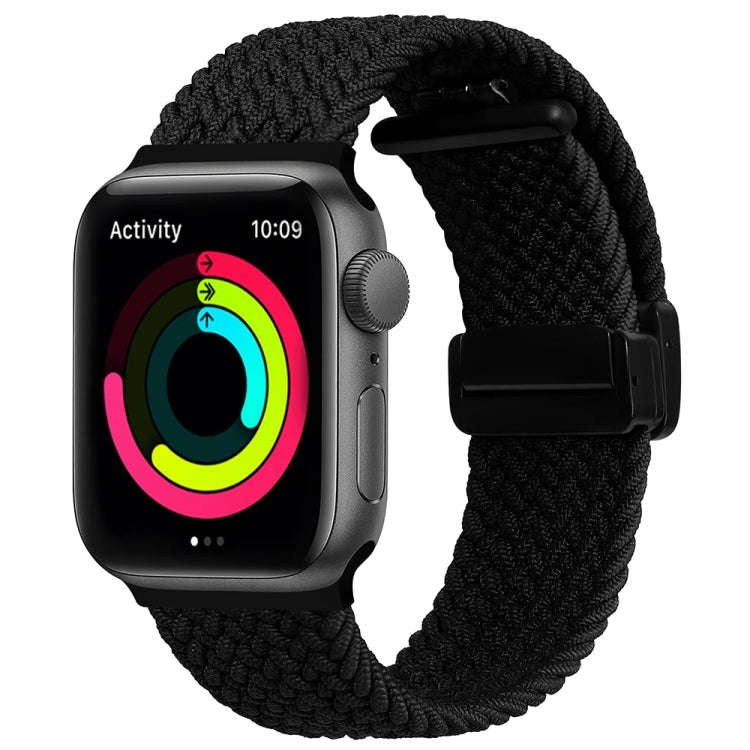Magnetic Fold Clasp Woven Watch Band For Apple Watch Ultra 49mm(Black)