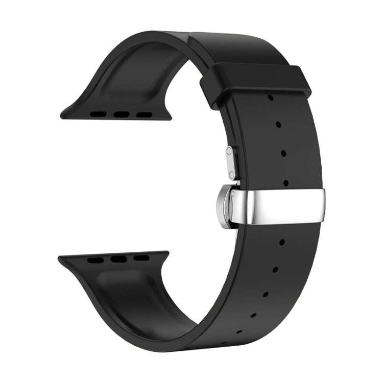 Metal Butterfly Buckle Silicone Watch Band For Apple Watch 2 42mm(Black)