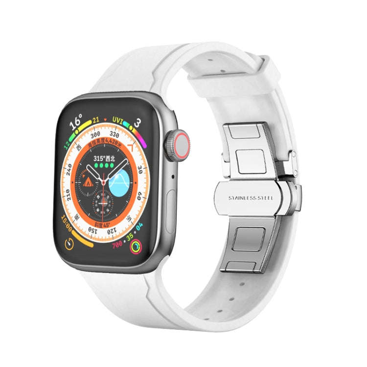 Metal Butterfly Buckle Silicone Watch Band For Apple Watch 2 38mm(White)