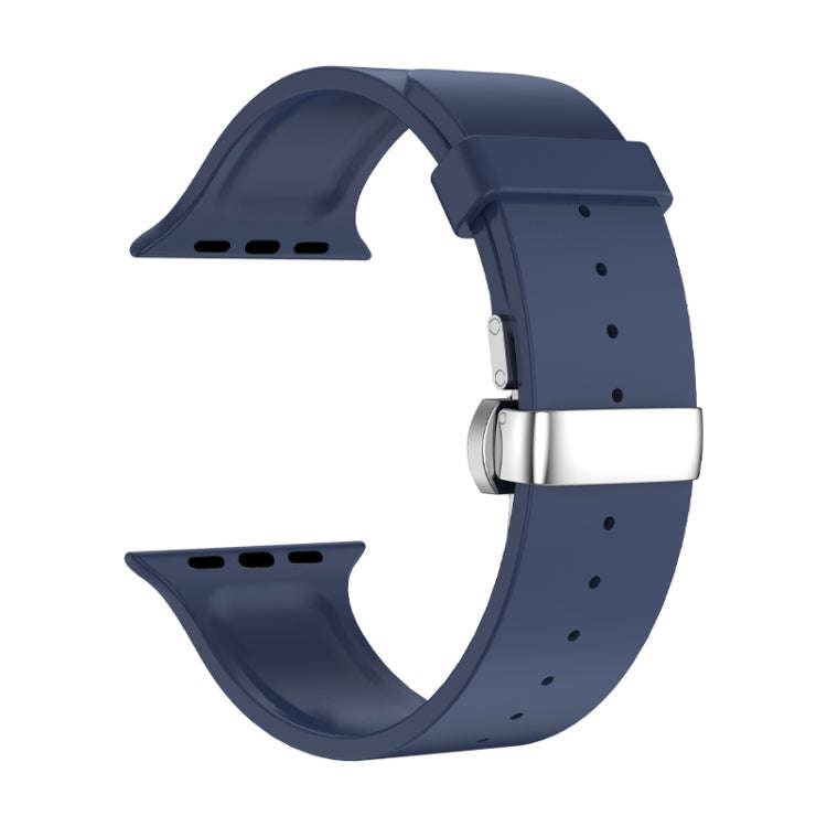 Metal Butterfly Buckle Silicone Watch Band For Apple Watch 2 38mm(Blue)