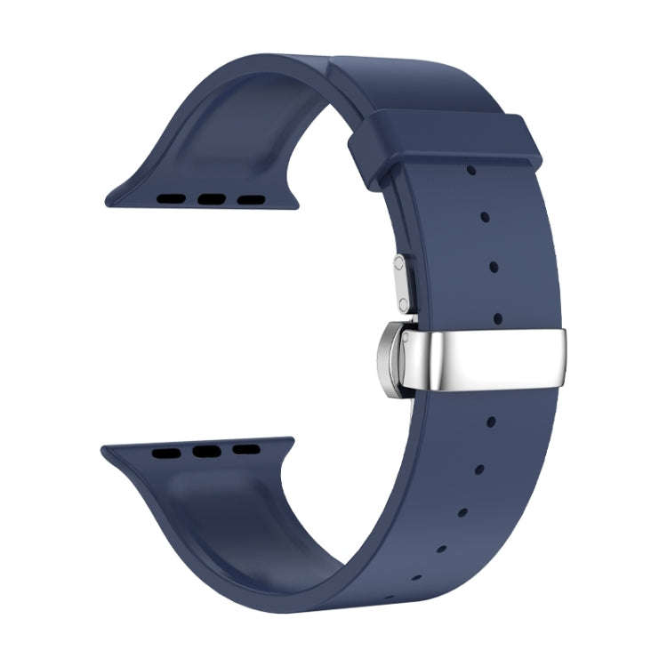 Metal Butterfly Buckle Silicone Watch Band For Apple Watch Ultra 2 49mm(Blue)