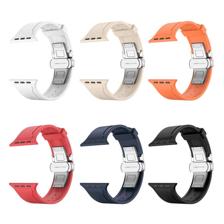 Metal Butterfly Buckle Silicone Watch Band For Apple Watch 2 38mm(Blue)