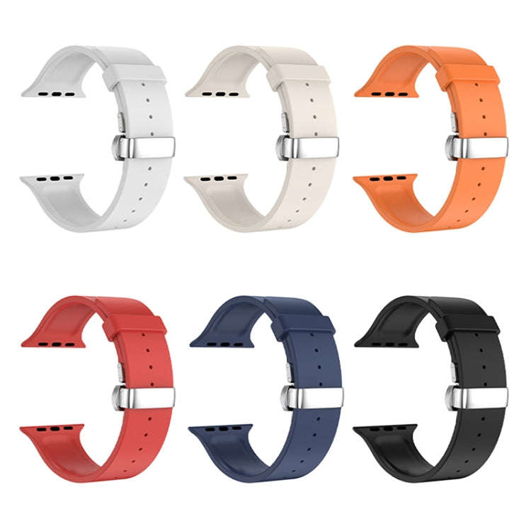 Metal Butterfly Buckle Silicone Watch Band For Apple Watch 2 38mm(Blue)