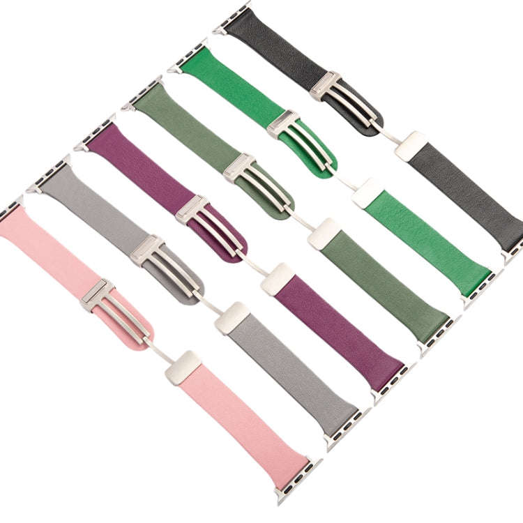 Sheepskin Texture Magnetic Folding Buckle Watch Band For Apple Watch 9 41mm(Pink)