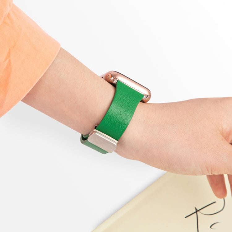 Sheepskin Texture Magnetic Folding Buckle Watch Band For Apple Watch SE 2023 44mm(Green)