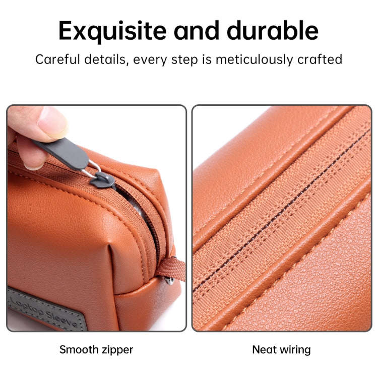 Waterproof PU Leather Laptop Accessory Bag(Brown)