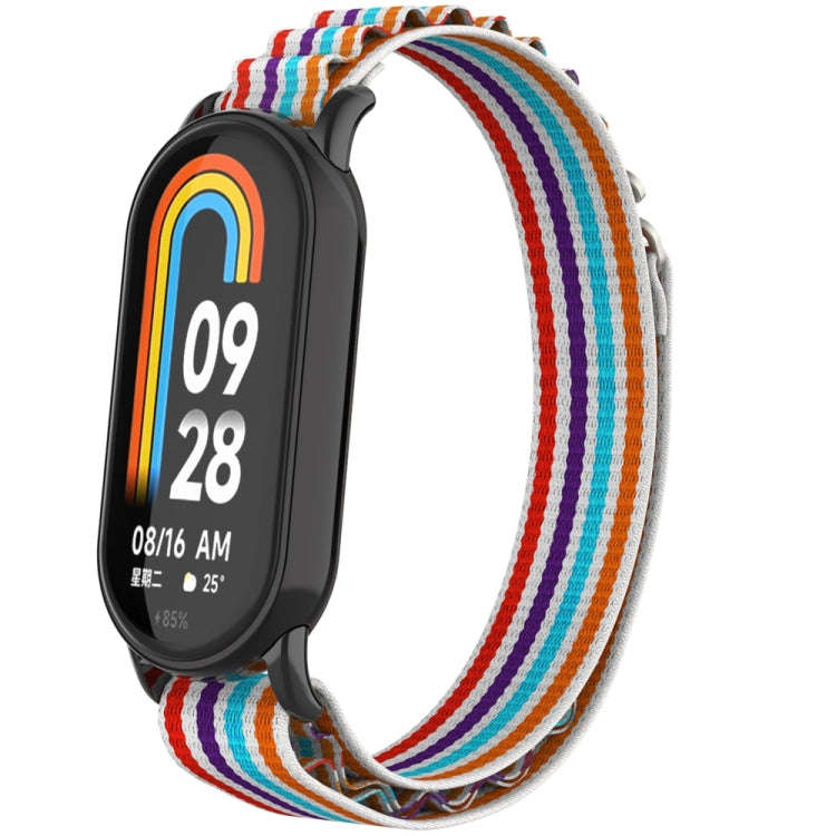 For Xiaomi Mi Band 8 Metal Plug Loop Nylon Watch Band(Black+Colorful)