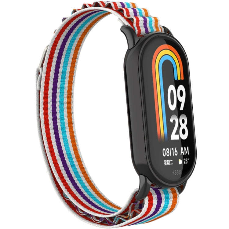 For Xiaomi Mi Band 8 Metal Plug Loop Nylon Watch Band(Black+Colorful)