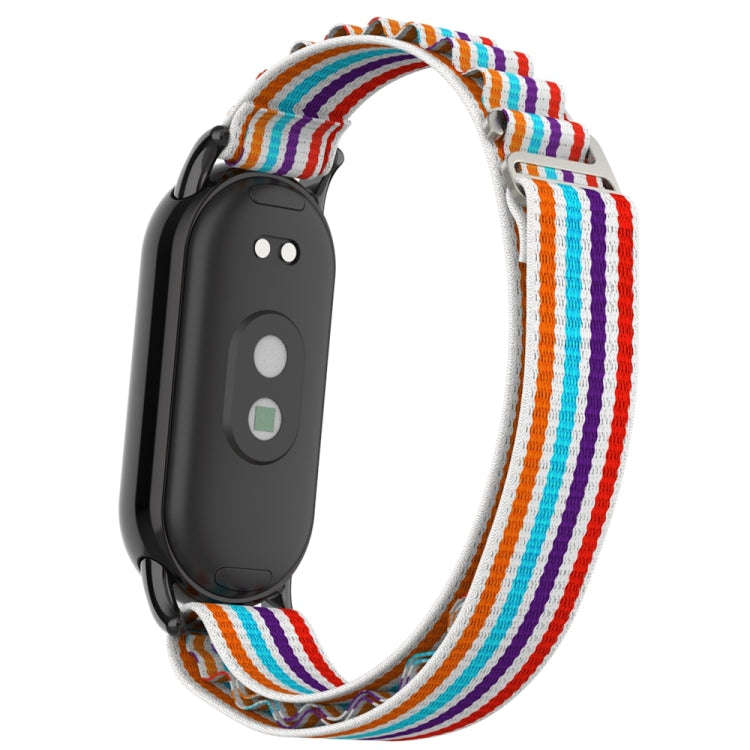 For Xiaomi Mi Band 8 Metal Plug Loop Nylon Watch Band(Black+Colorful)
