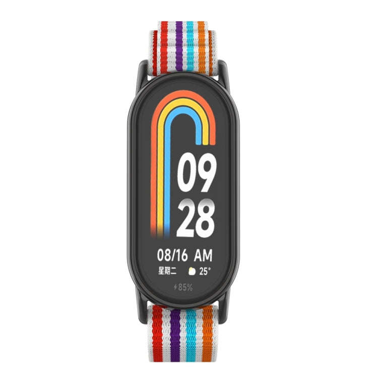 For Xiaomi Mi Band 8 Metal Plug Loop Nylon Watch Band(Black+Colorful)