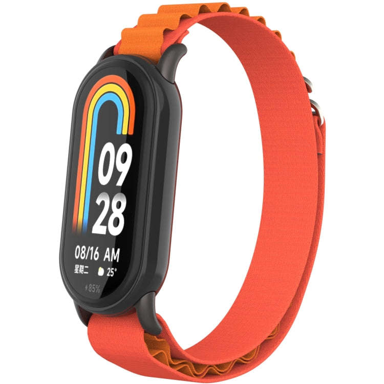 For Xiaomi Mi Band 8 Metal Plug Loop Nylon Watch Band(Black+Orange)