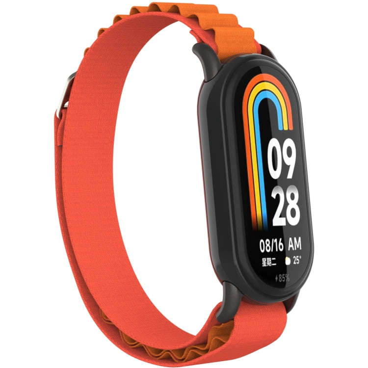 For Xiaomi Mi Band 8 Metal Plug Loop Nylon Watch Band(Black+Orange)
