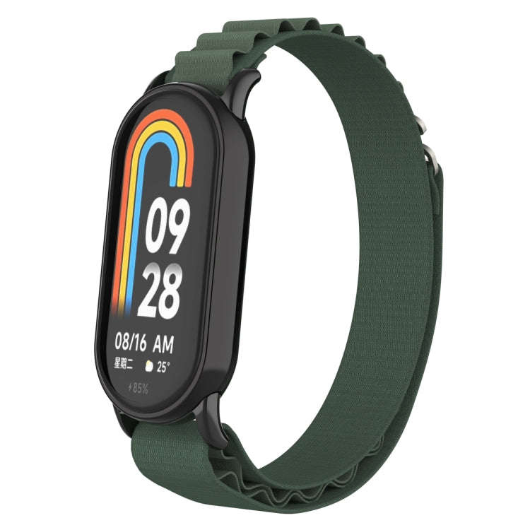 For Xiaomi Mi Band 8 Metal Plug Loop Nylon Watch Band(Black+Army Green)