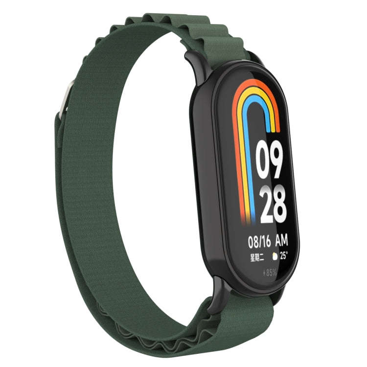 For Xiaomi Mi Band 8 Metal Plug Loop Nylon Watch Band(Black+Army Green)