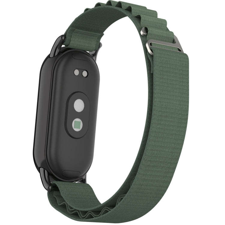 For Xiaomi Mi Band 8 Metal Plug Loop Nylon Watch Band(Black+Army Green)