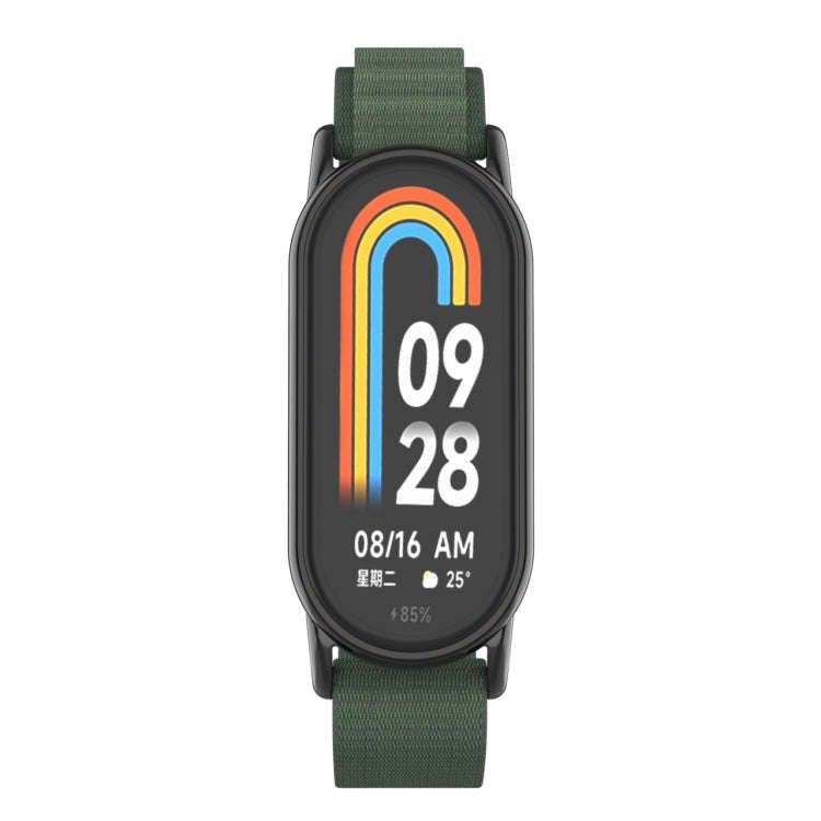 For Xiaomi Mi Band 8 Metal Plug Loop Nylon Watch Band(Black+Army Green)