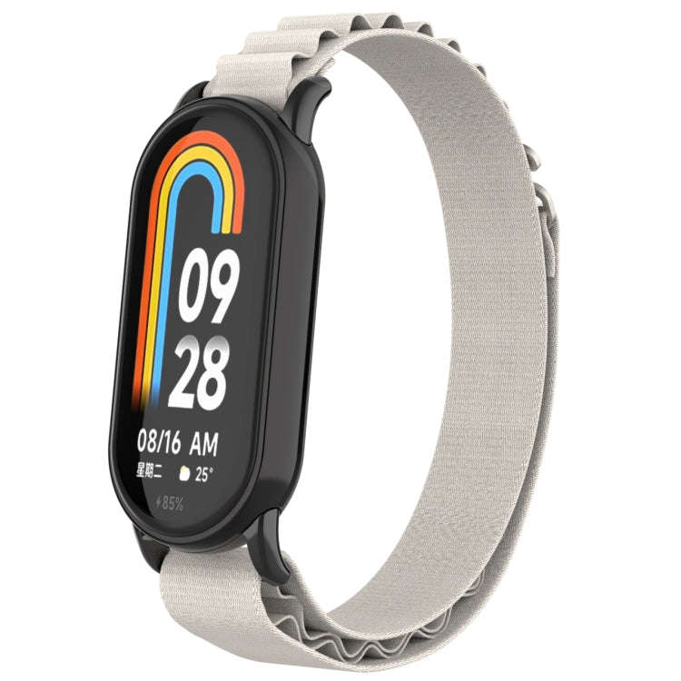 For Xiaomi Mi Band 8 Metal Plug Loop Nylon Watch Band(Black+Starlight)