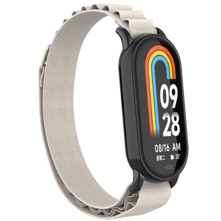 For Xiaomi Mi Band 8 Metal Plug Loop Nylon Watch Band(Black+Starlight)