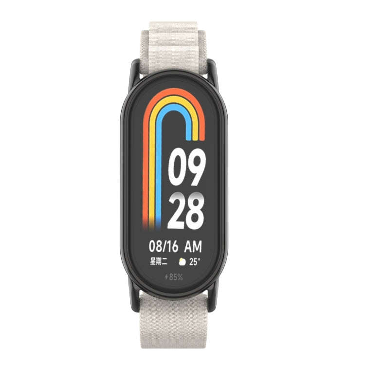 For Xiaomi Mi Band 8 Metal Plug Loop Nylon Watch Band(Black+Starlight)