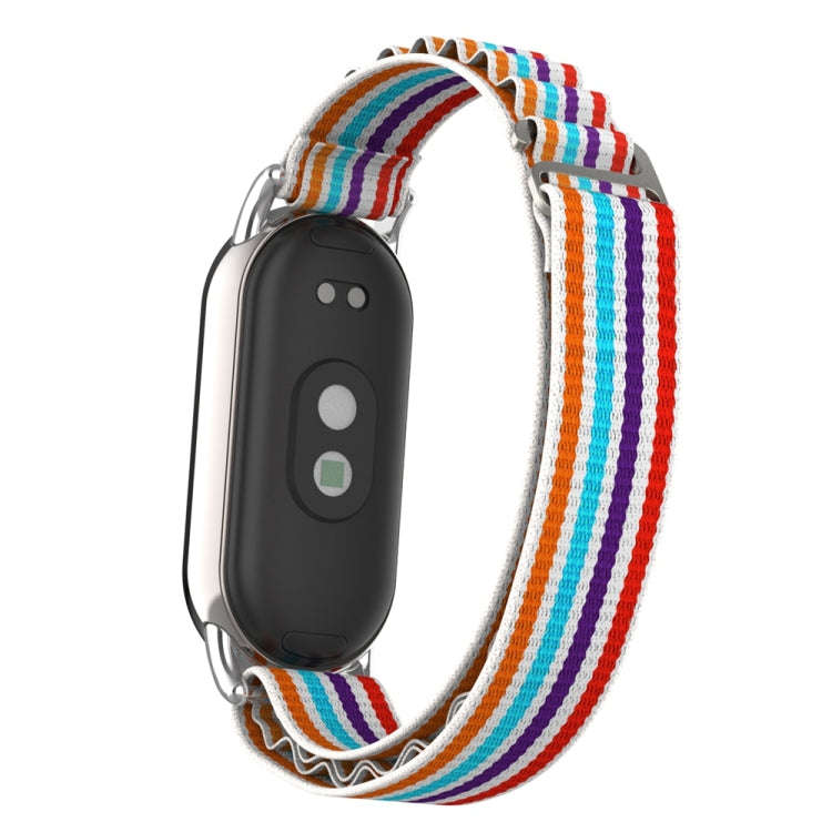 For Xiaomi Mi Band 8 Metal Plug Loop Nylon Watch Band(Silver+Colorful)