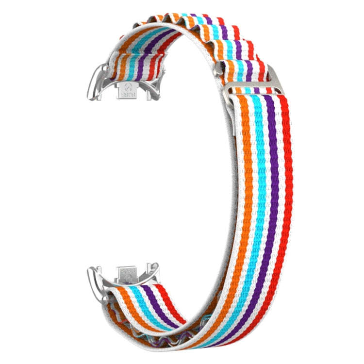 For Xiaomi Mi Band 8 Metal Plug Loop Nylon Watch Band(Silver+Colorful)