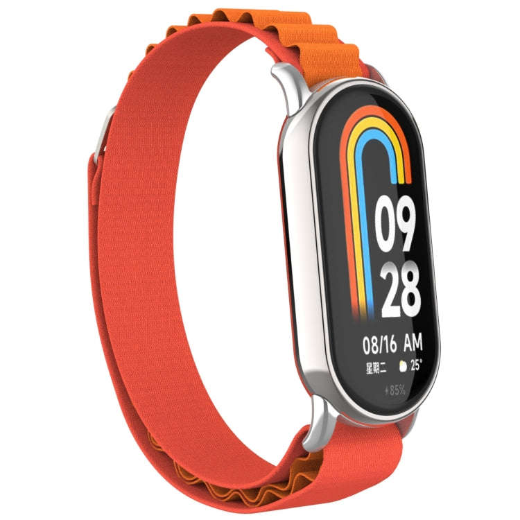 For Xiaomi Mi Band 8 Metal Plug Loop Nylon Watch Band(Silver+Orange)