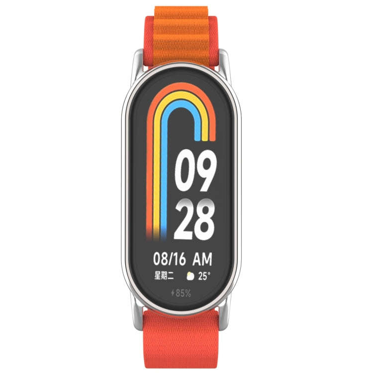 For Xiaomi Mi Band 8 Metal Plug Loop Nylon Watch Band(Silver+Orange)