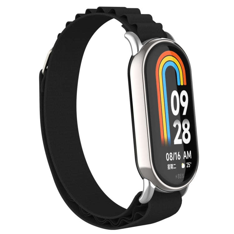 For Xiaomi Mi Band 8 Metal Plug Loop Nylon Watch Band(Silver+Black)
