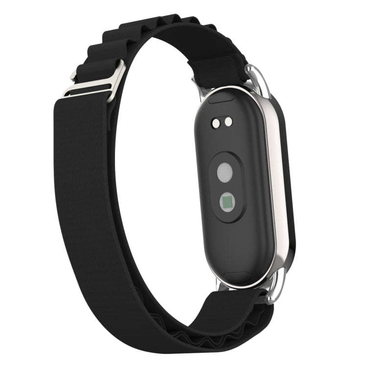 For Xiaomi Mi Band 8 Metal Plug Loop Nylon Watch Band(Silver+Black)