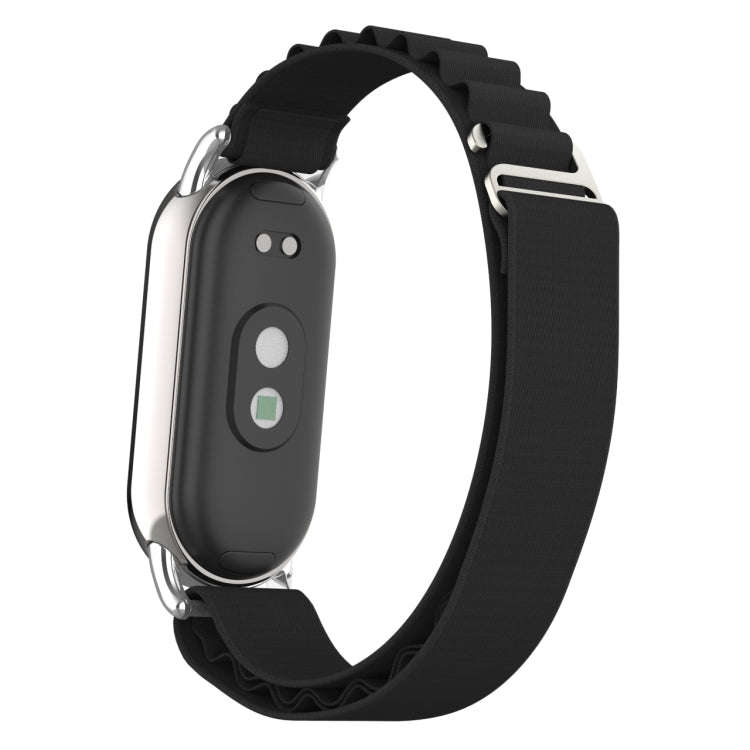 For Xiaomi Mi Band 8 Metal Plug Loop Nylon Watch Band(Silver+Black)
