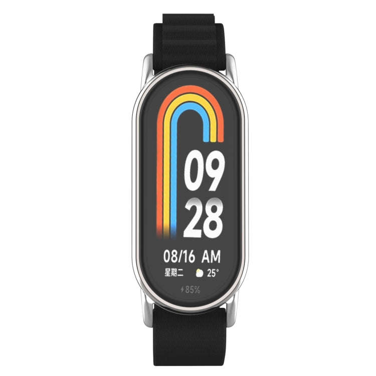 For Xiaomi Mi Band 8 Metal Plug Loop Nylon Watch Band(Silver+Black)