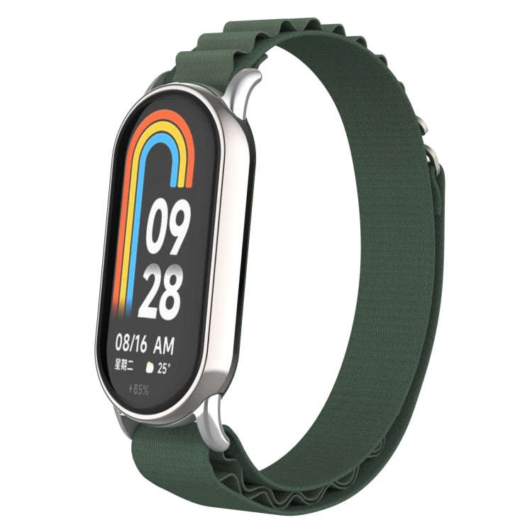 For Xiaomi Mi Band 8 Metal Plug Loop Nylon Watch Band(Silver+Army Green)