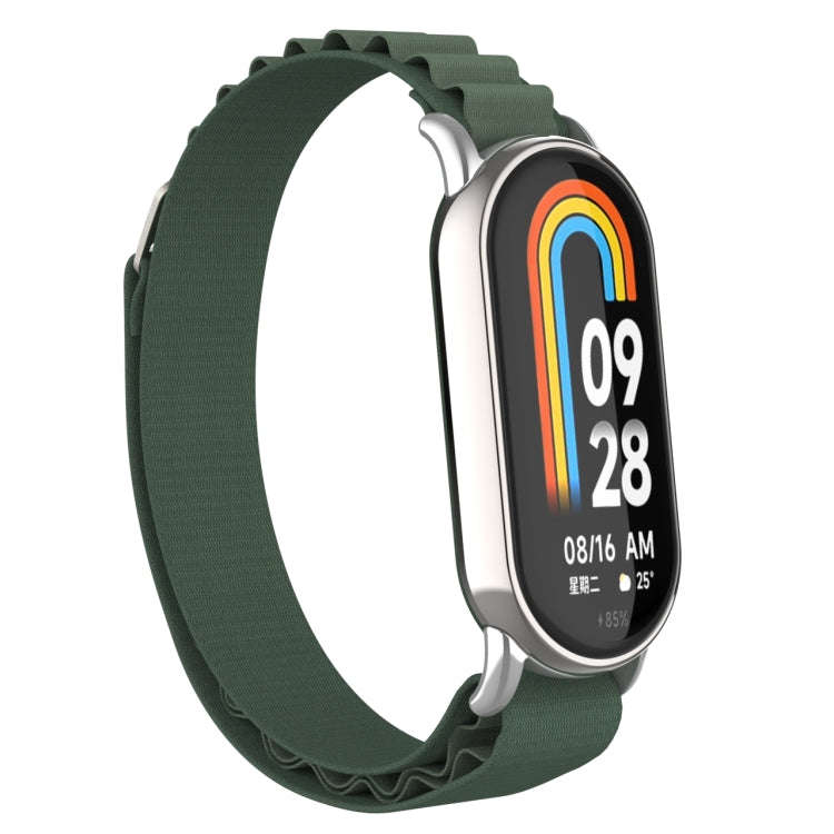 For Xiaomi Mi Band 8 Metal Plug Loop Nylon Watch Band(Silver+Army Green)
