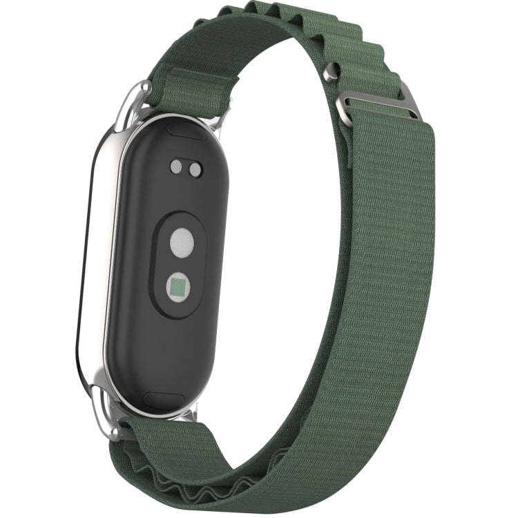 For Xiaomi Mi Band 8 Metal Plug Loop Nylon Watch Band(Silver+Army Green)